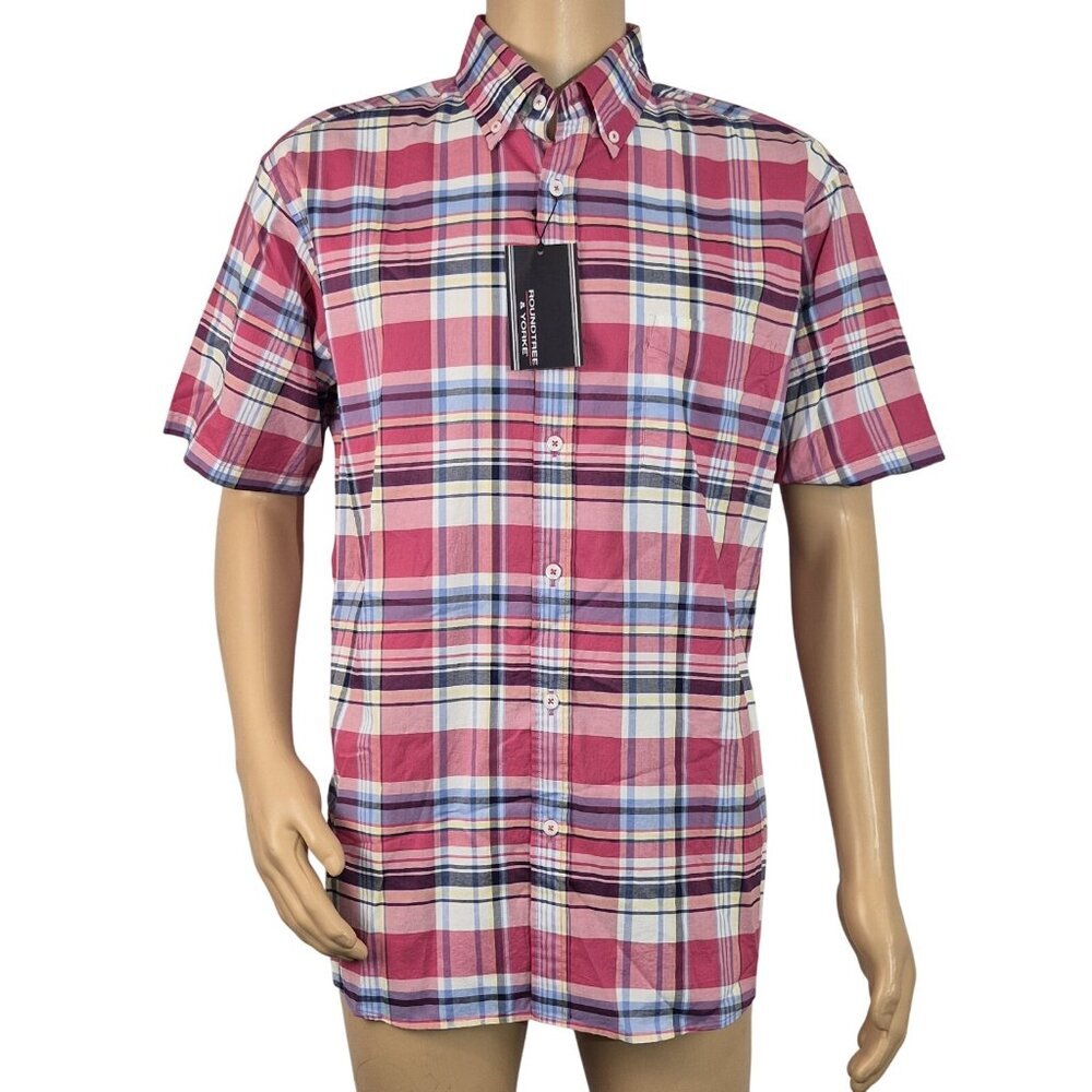 Roundtree & Yorke Mens Size L Plaid Long Sleeve Button Up Shirt Pink Multi (57) - Picture 2 of 9